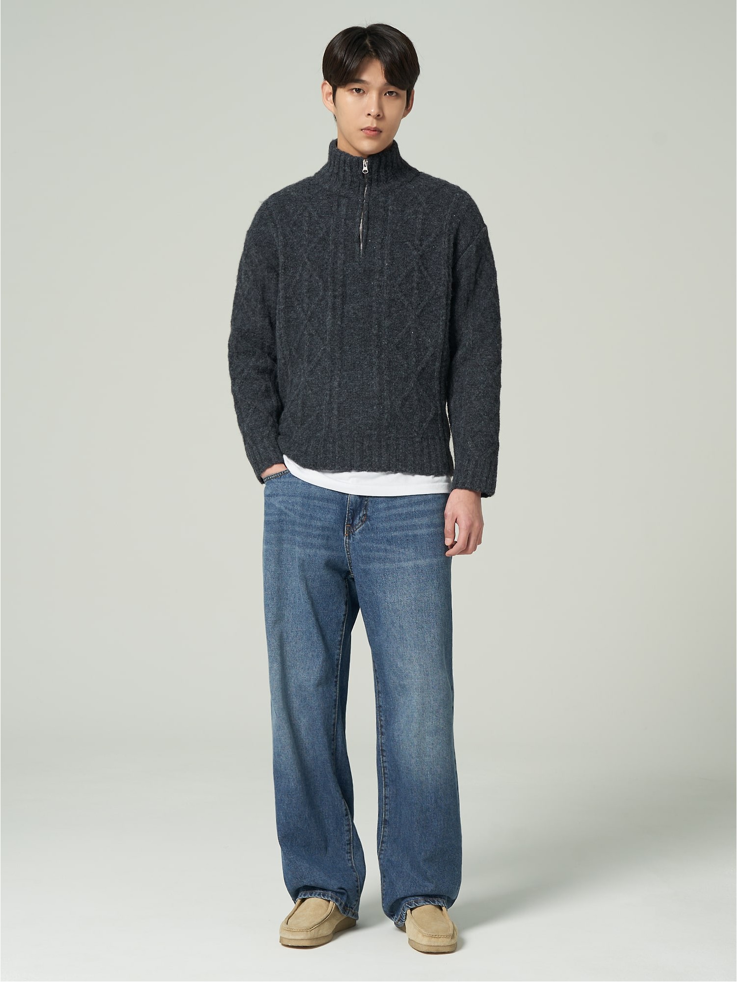 8seconds Hairy Cable Half Zipup Knit Ash | Turtlenecks & Mock