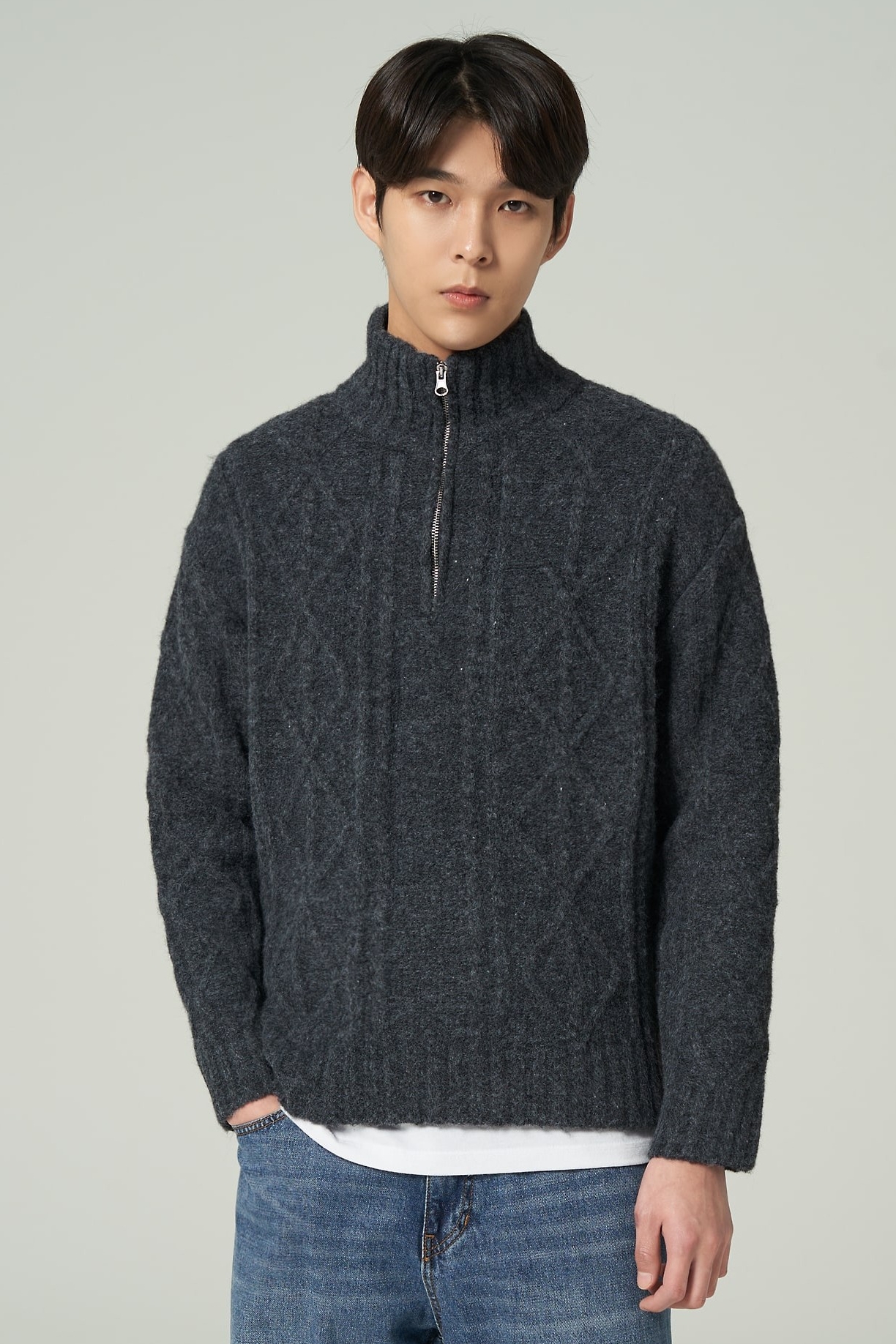 8seconds Hairy Cable Half Zipup Knit Ash | Turtlenecks & Mock