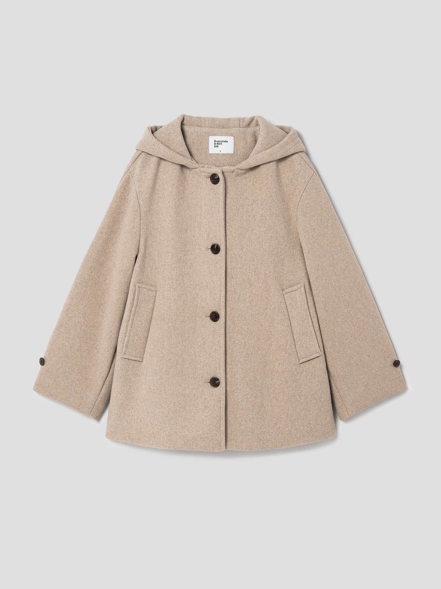 8seconds Wool Hoodie Volume Sleeve Coat Beige | Coats for