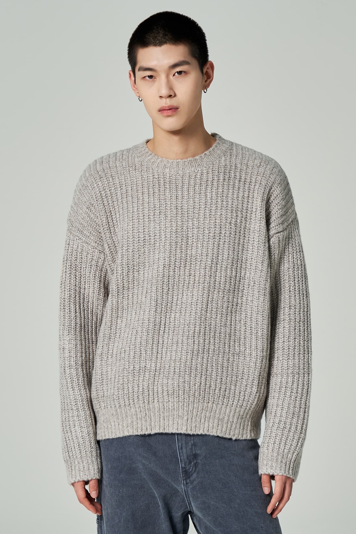 8seconds Two Tones Knit Pullover Light Gray | Crewneck for
