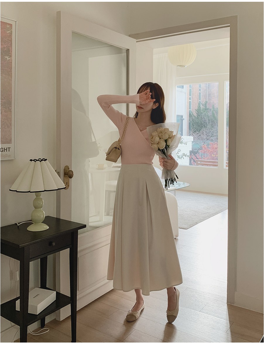 【BAON】Lanta pin tuck banding midi skirt TWEE Austin Elastic Pintuck Long Skirt | A-Line for Women