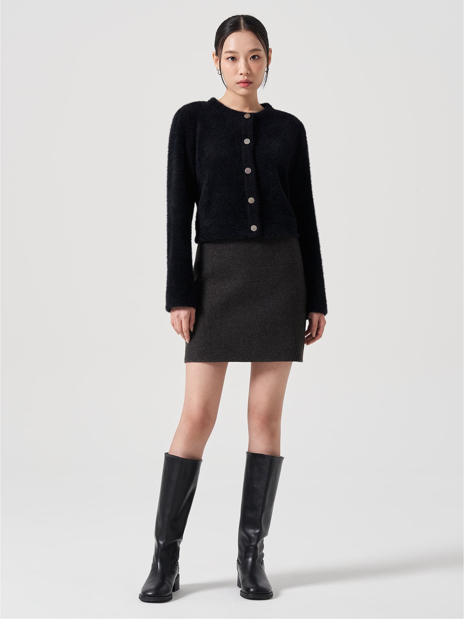 ダウンジャケット・コート +DEINET+ CROP ROUND CARDIGAN IN BLACK KDBBC4S5211 8seconds Cardigan Jacket Black | Cardigans for Women | KOODING