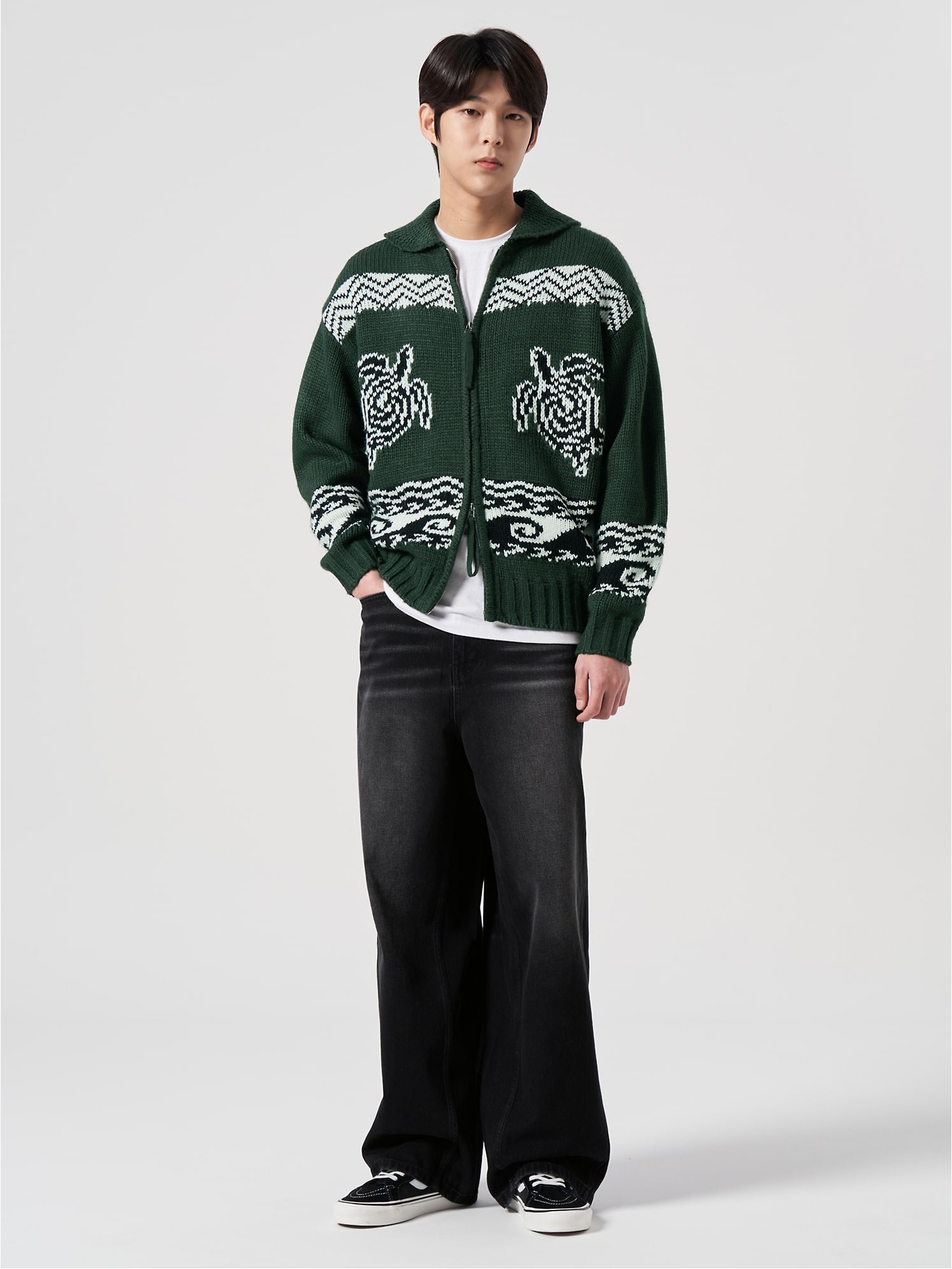8seconds Turtle Jacquard Pattern Cowichan Knit Cardigan