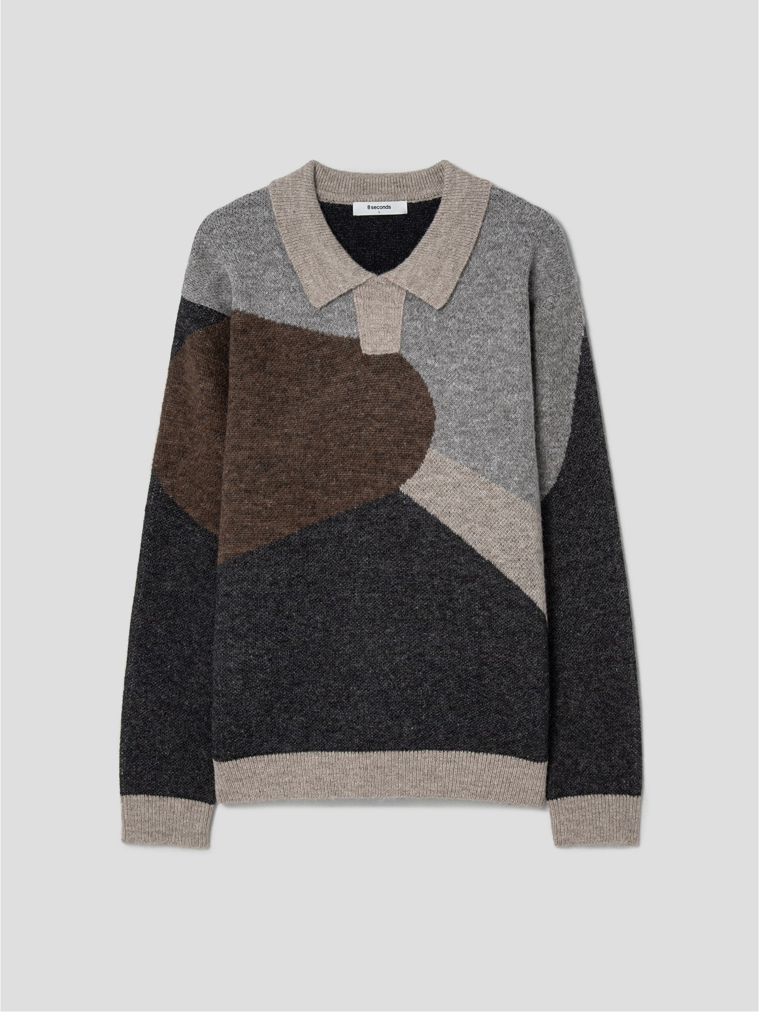 8seconds Color Block Collar Neck Knit Ash | Collared for Men