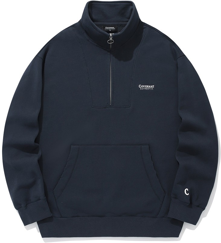 スウェット・トレーナー COVERNAT Damage Half Zip-up Man to Man Navy MUSINSA | COVERNAT Damage half zip-up sweatshirt navy