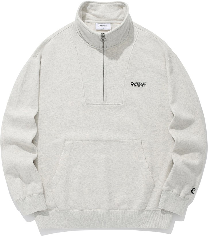 ★★COVERNAT★★ C Logo Half Zip-Up Sweatshirt Oatmeal CO230 Covernat C Logo Half Zip-Up Sweatshirt – Dot & Line Store