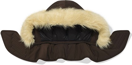 ダウンジャケット COVERNAT Mid length hooded fur down jumper brown Covernat Unisex Med Length Hoodie Fur Down Jumper Brown