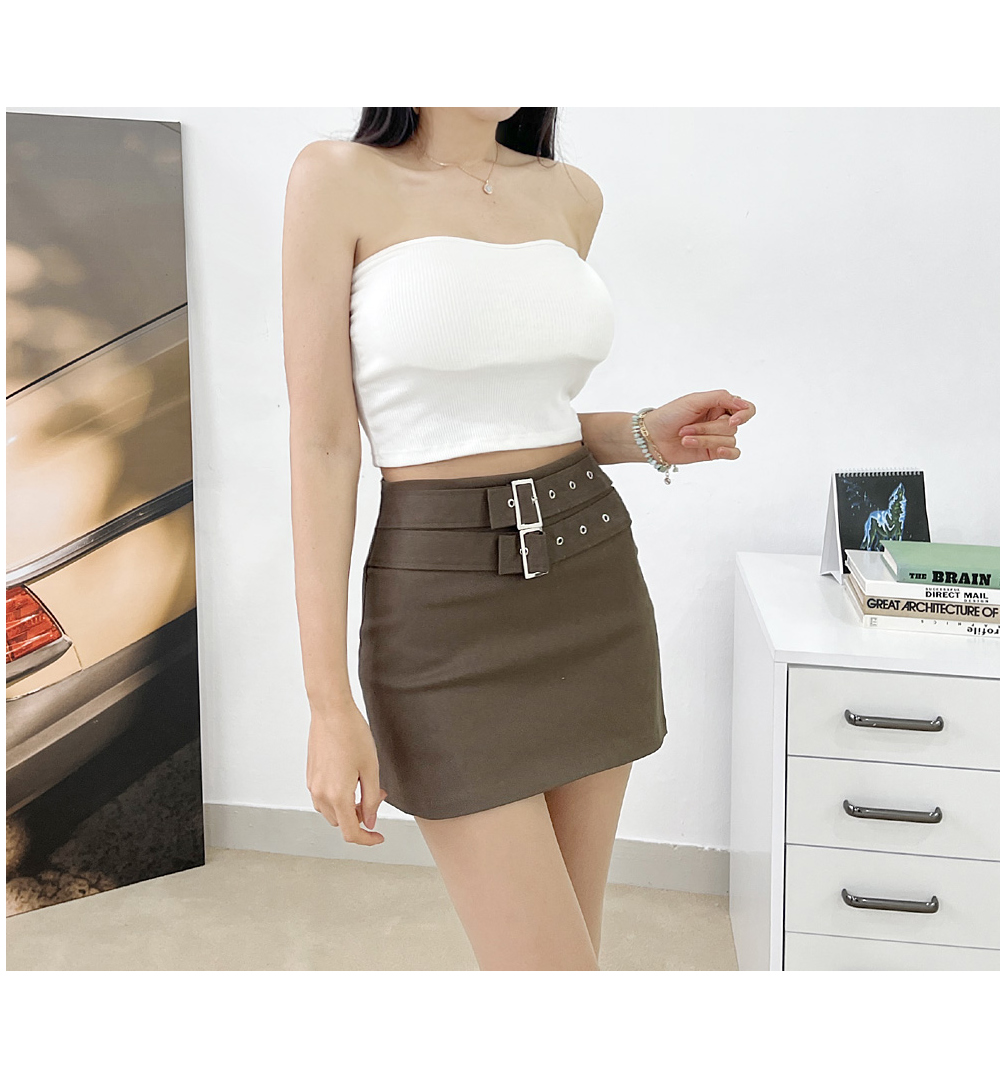 BLANC-CHIC Double Belt Mini Skirt | KOODING