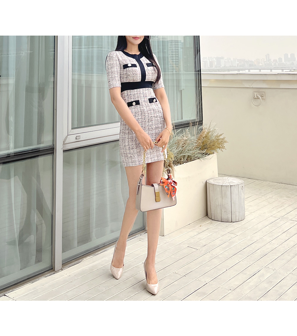 [JILLSTUART]★25SS★韓国人気★Check Cotton Blend Tweed Dress Eyelash Plaid Tweed Knit Dress – St. John Knits