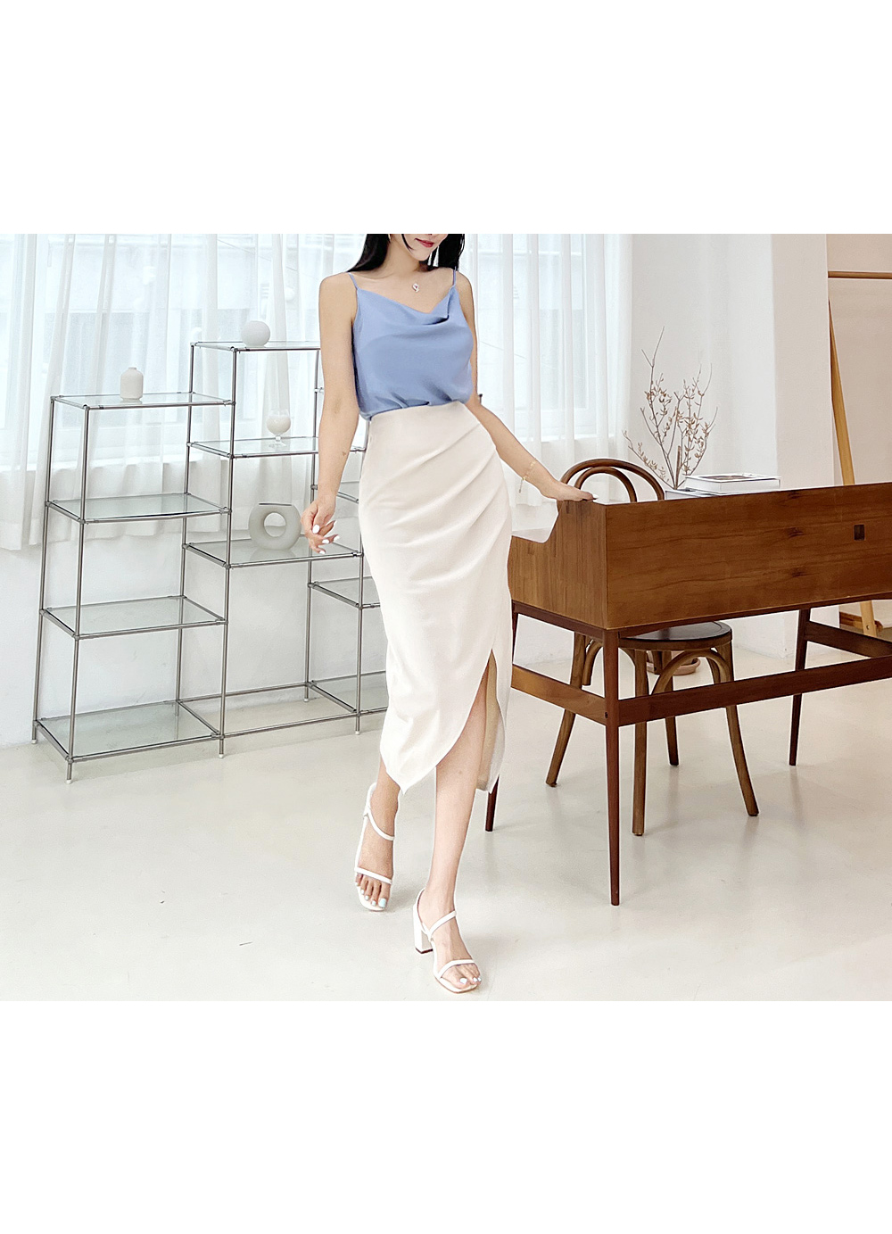 【BAON】Piru nylon banding shirring long skirt common unique