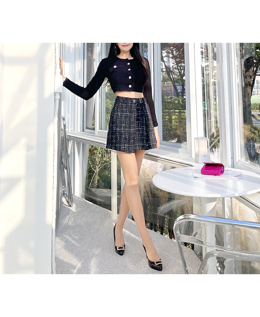 【I AM MARI】Belruel Tweed Pintuck Banding Skirt 3416MNX_ZANDER_BLUEGREENMULTIT
