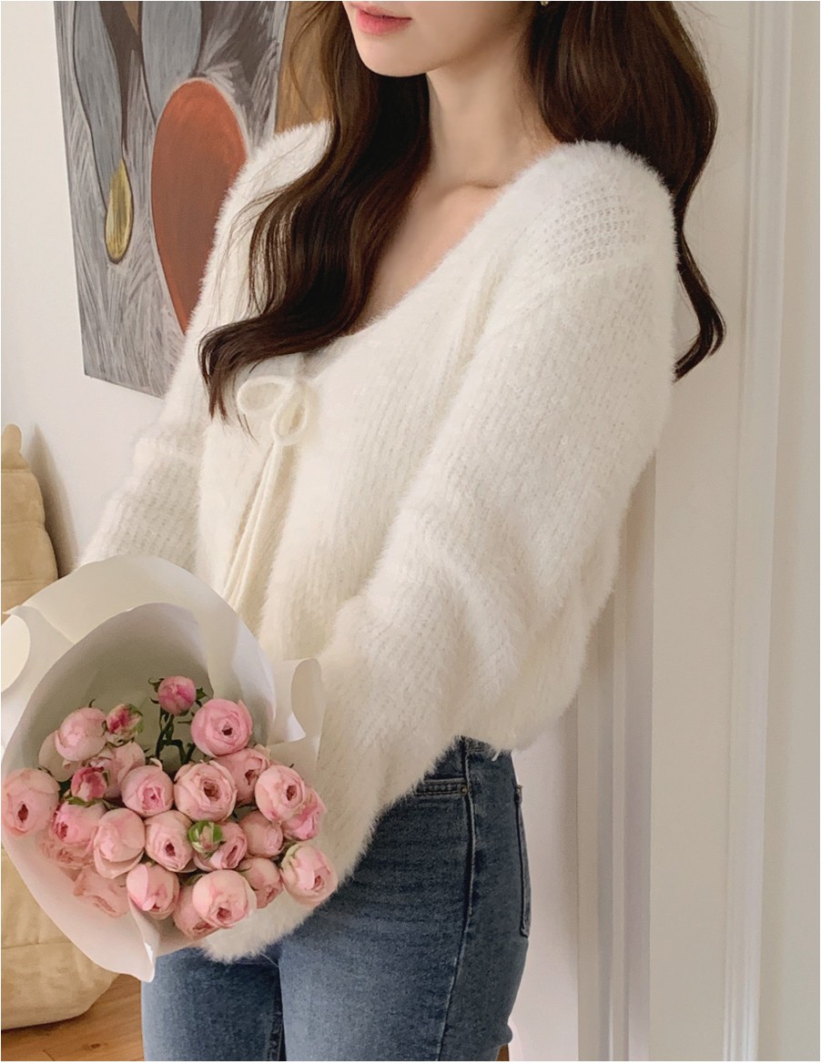 TWEE Essense Fur Ribbon Cardigan | Cardigans for Women | KOODING