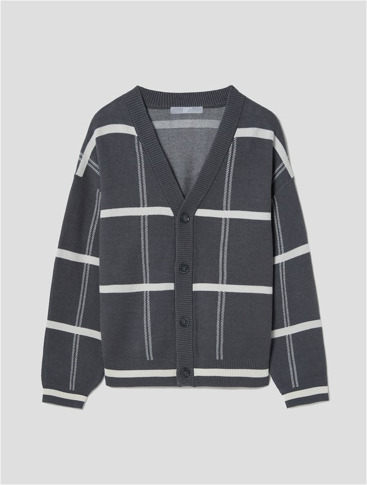 8seconds Big Check Double Cardigan Gray | Cardigans for Men | KOODING
