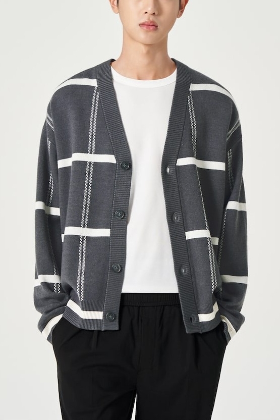 8seconds Big Check Double Cardigan Gray | Cardigans for Men | KOODING