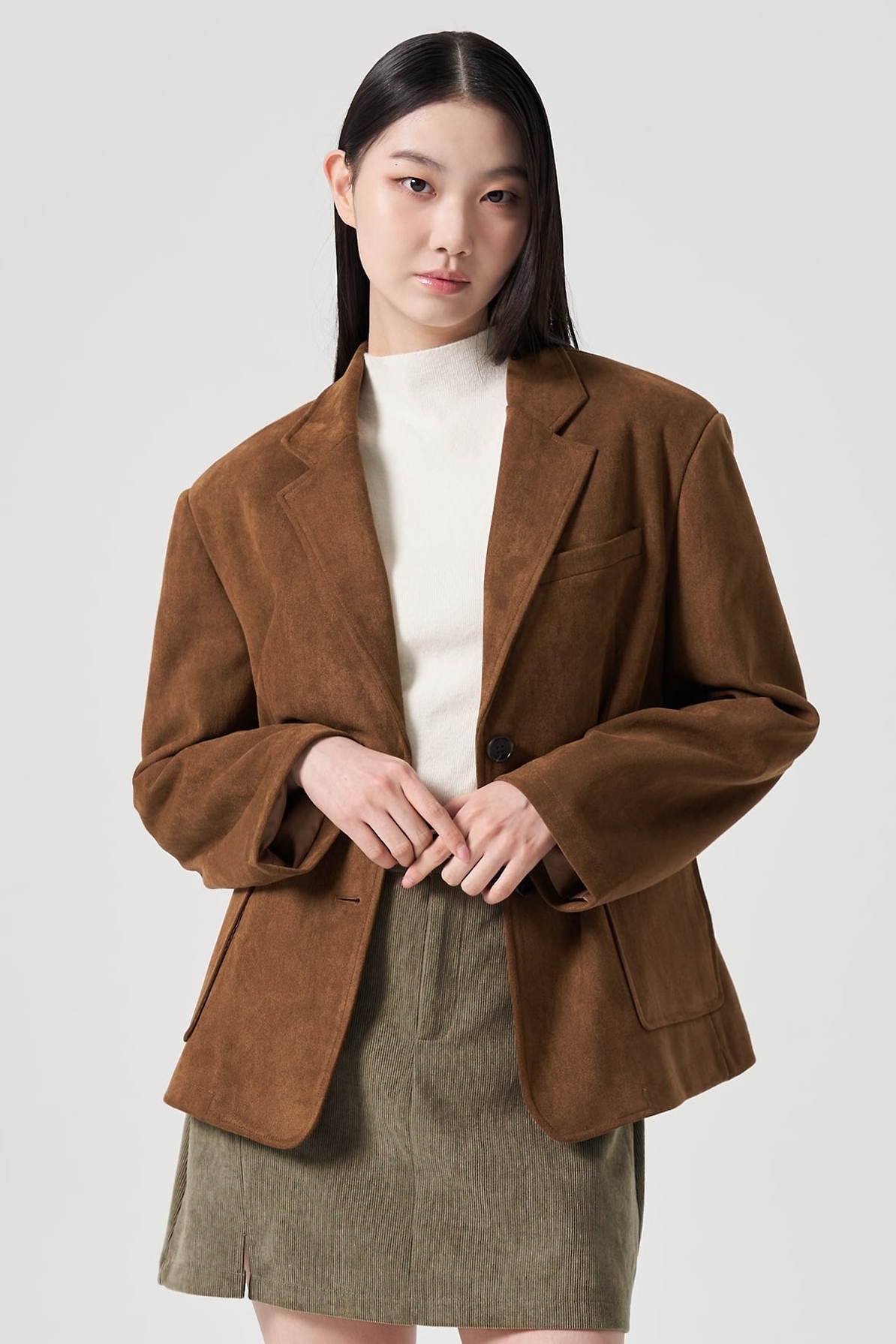 Oversized Suede Jacket Dark Brown