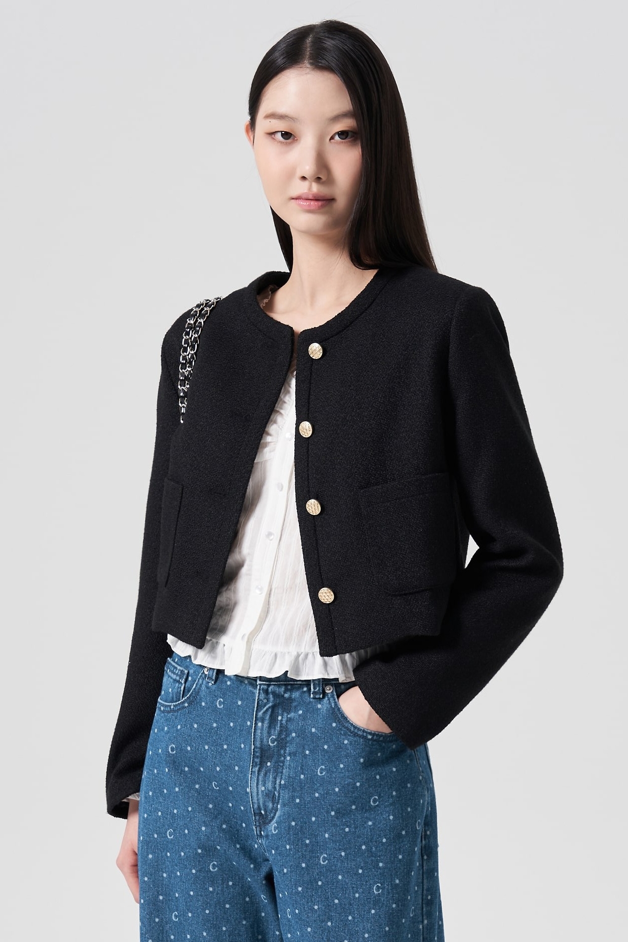 8seconds Round Neck Tweed Jacket Black | Jackets for Women