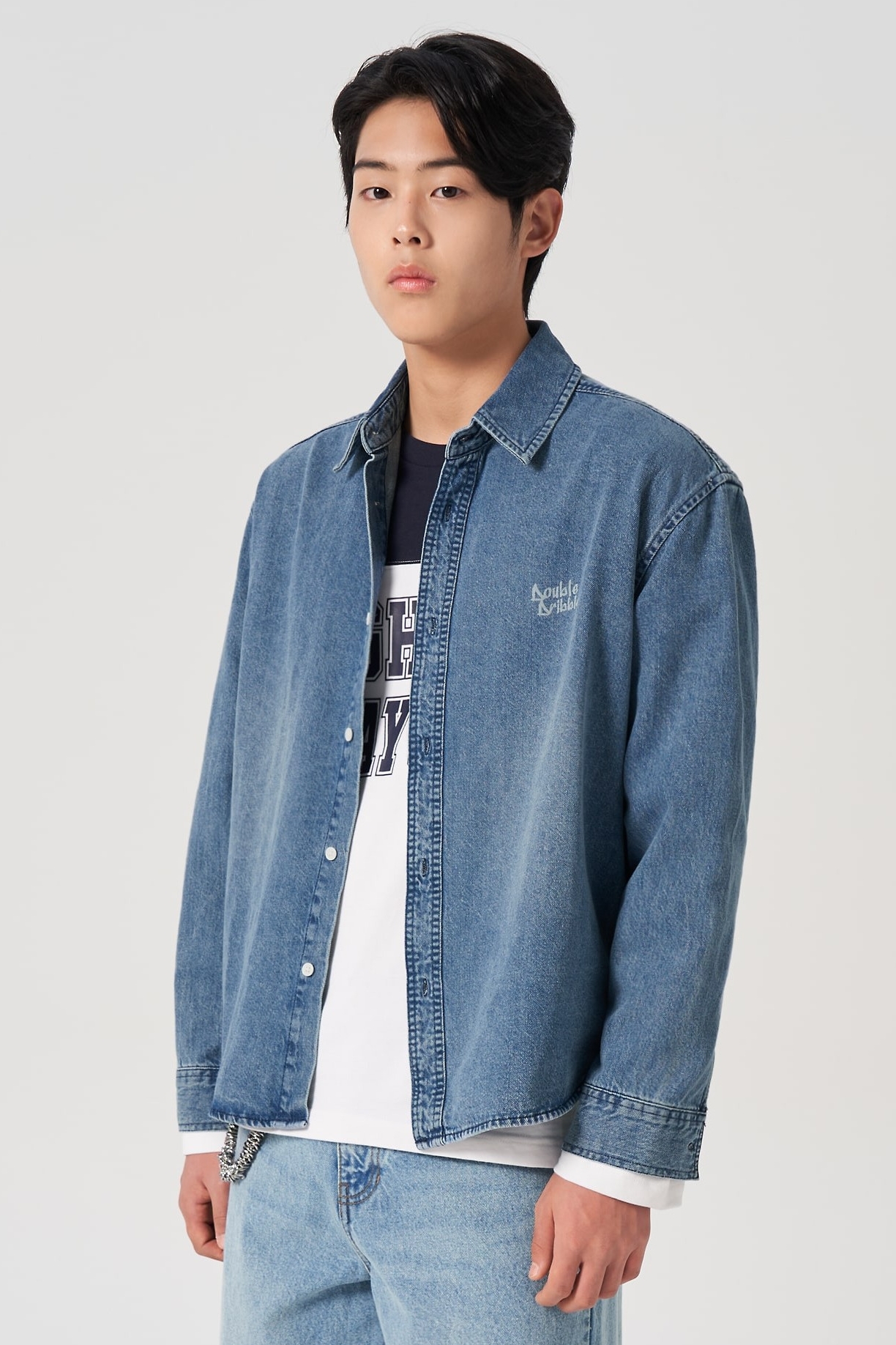 ★韓国の人気★【JEMUT】★Noise Washing Denim Shirt.s★ JEMUT】24SS☆ Noise Washing Denim Shirt (Jemut/シャツ