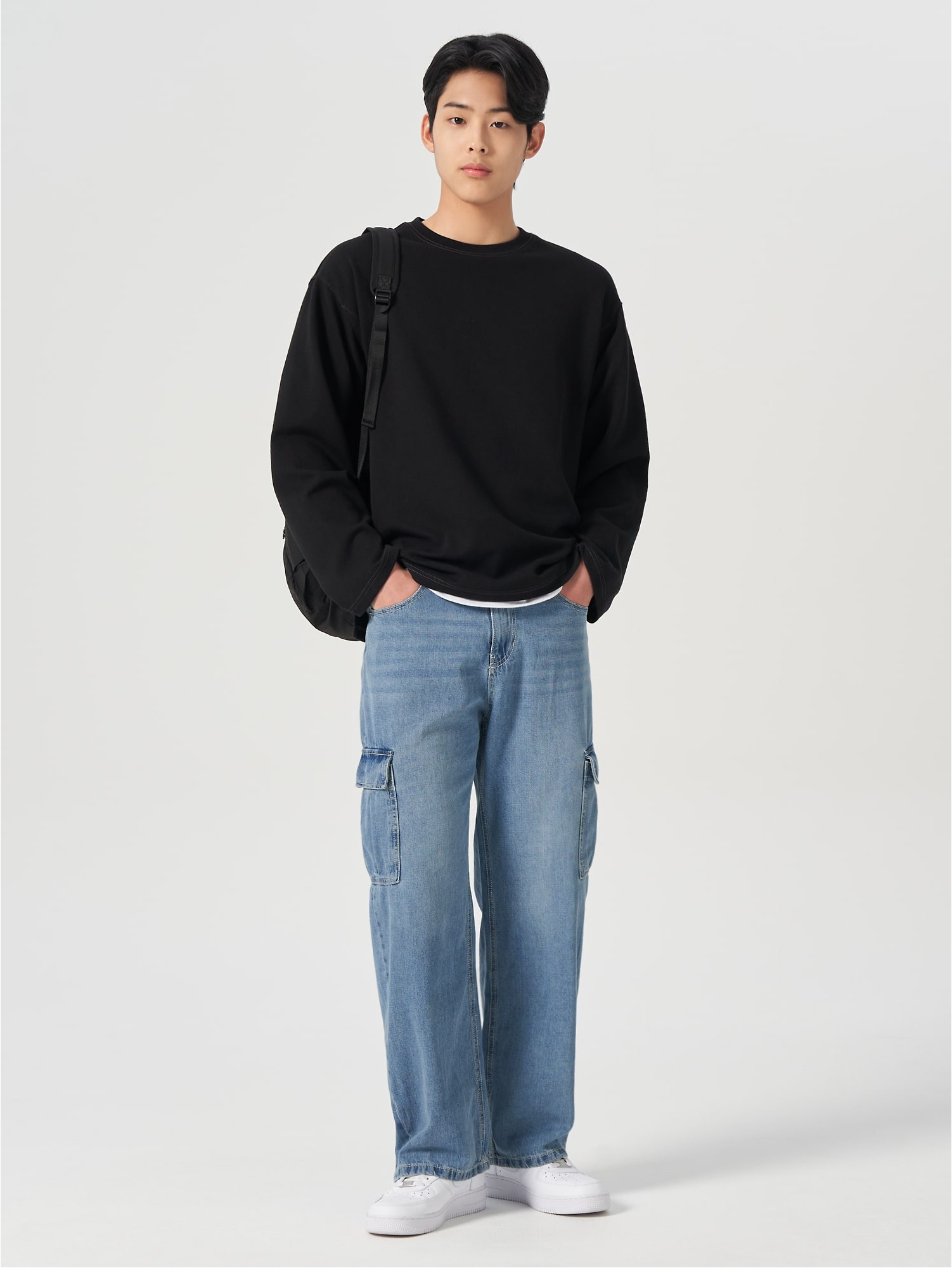 8seconds Cargo Wide Fit Denim Pants Blue | Relaxed for Men
