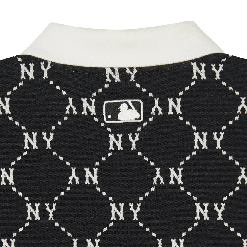 ◆MLB Korea◆ Diamond Monogram Jacquard Collar T-Shirt NY Bl MLB Dia Monogram Jacquard Collar Tee Shirt NY Yankees Black
