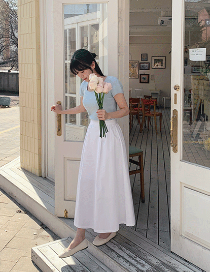 TWEE Hailey Cotton Pintuck Flare Long Skirt | KOODING