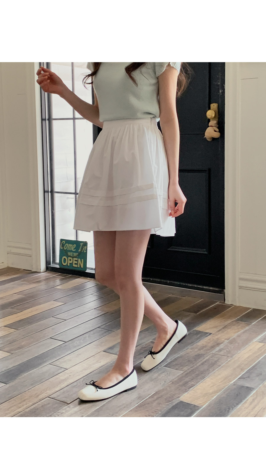 【Anyone more】Baden Low Mini Shirring Flare Skirt XiaoBanDeng Women's A Line Pleated Denim Mini Skirt Low