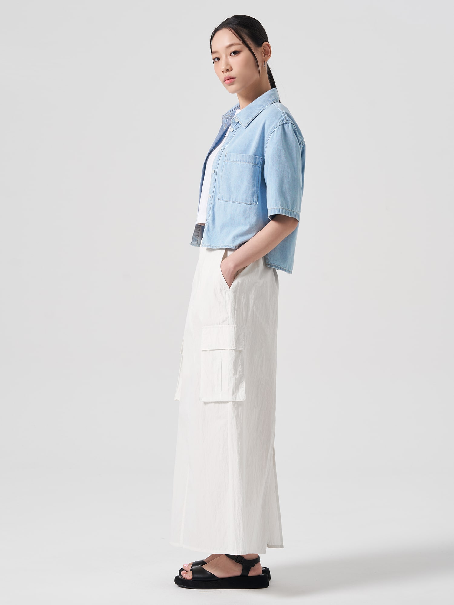 8seconds Denim Crop Half Sleeve Shirt Sky Blue | Denim for