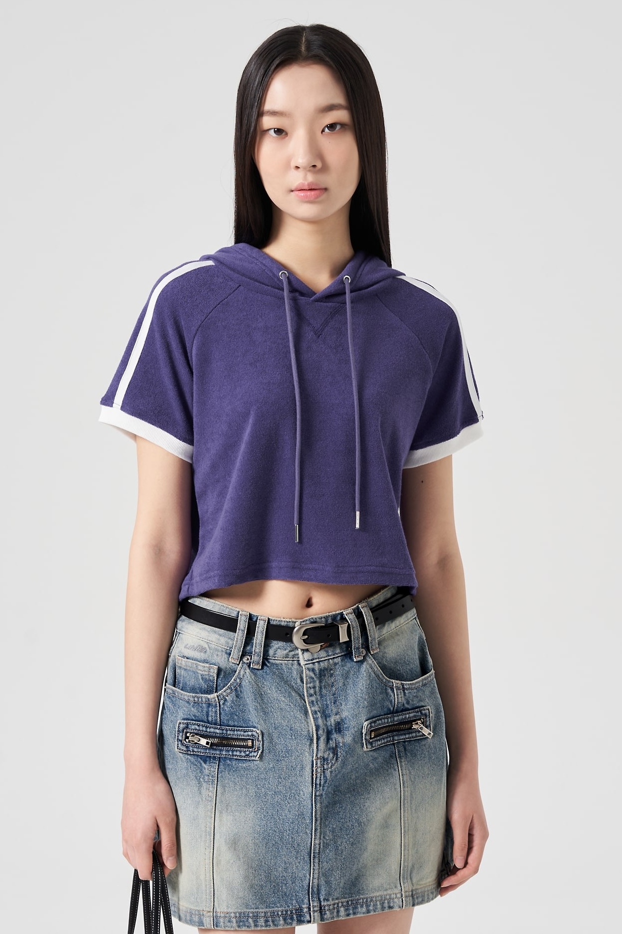 8seconds Hoodie Terry Half Sleeve Tee Shirt Purple Sweatshirts Hoodies for Women KOODING