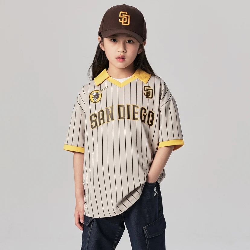 MLB Korea unisex Kids Varsity Baseball Pique Tee Shirt San Diego Padres Beige