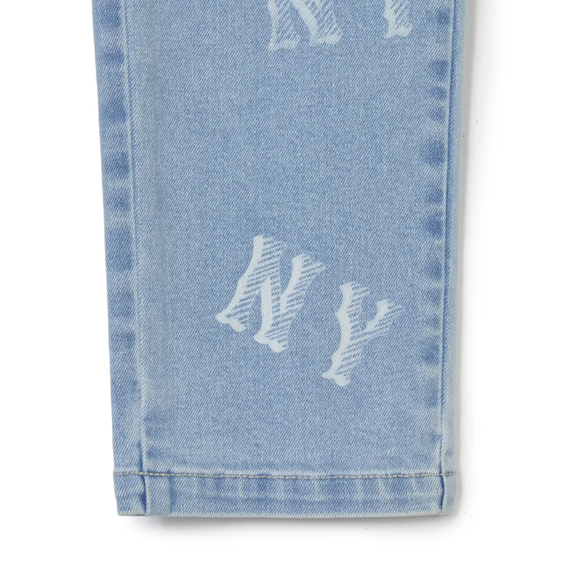 MLB Unisex Kids Monogram Front Denim Pants NY Yankees Blue