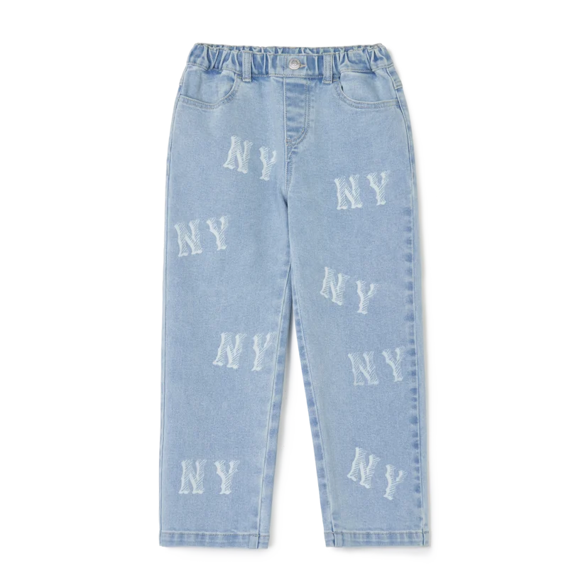 MLB Unisex Kids Monogram Front Denim Pants NY Yankees Blue
