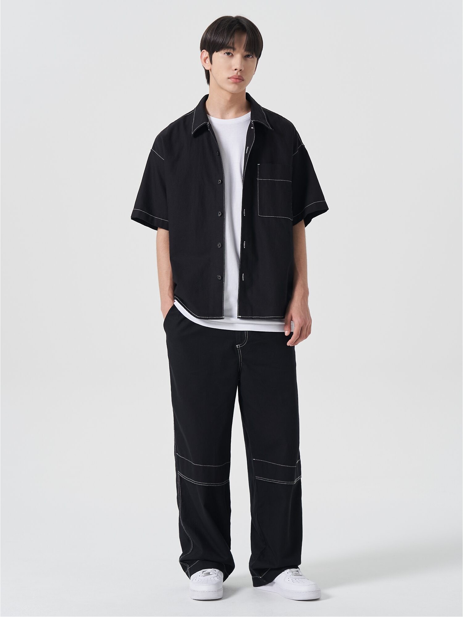 8seconds Linen Top Stitch Half Sleeve Shirt Black | Casual Shirts