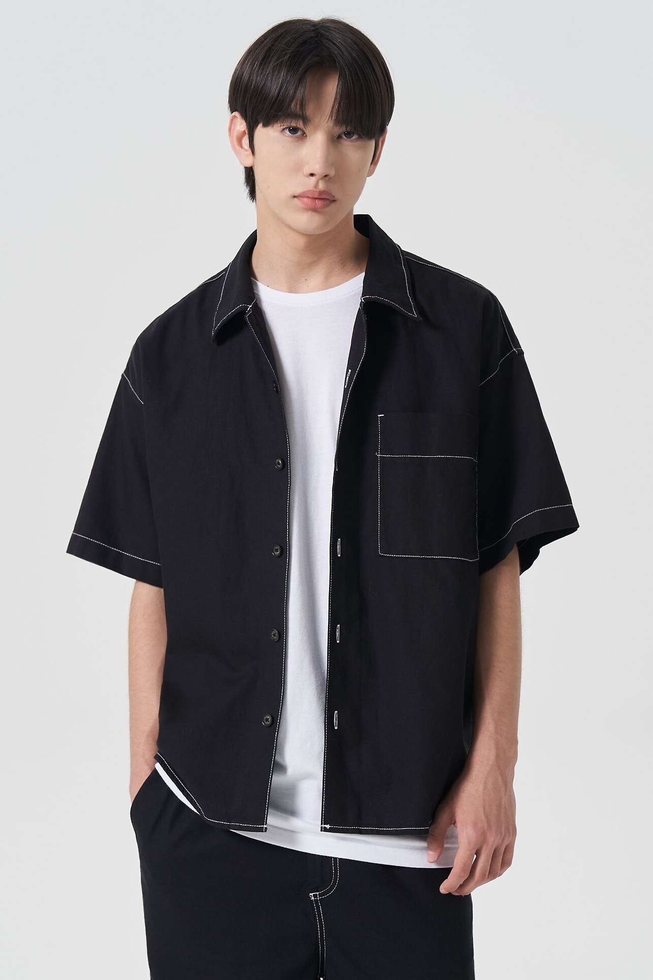 8seconds Linen Top Stitch Half Sleeve Shirt Black | Casual Shirts
