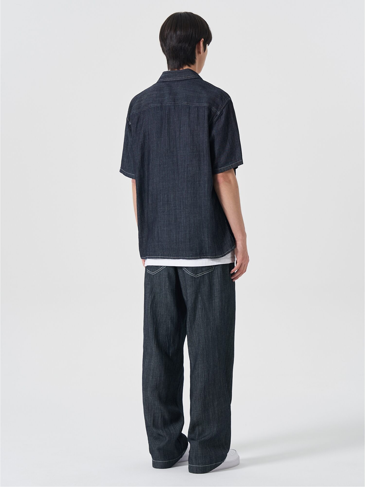 【KOOLOSET】Linen Denim Over Shirt 8seconds Linen Like Denim Half Sleeve Shirt Navy | Casual