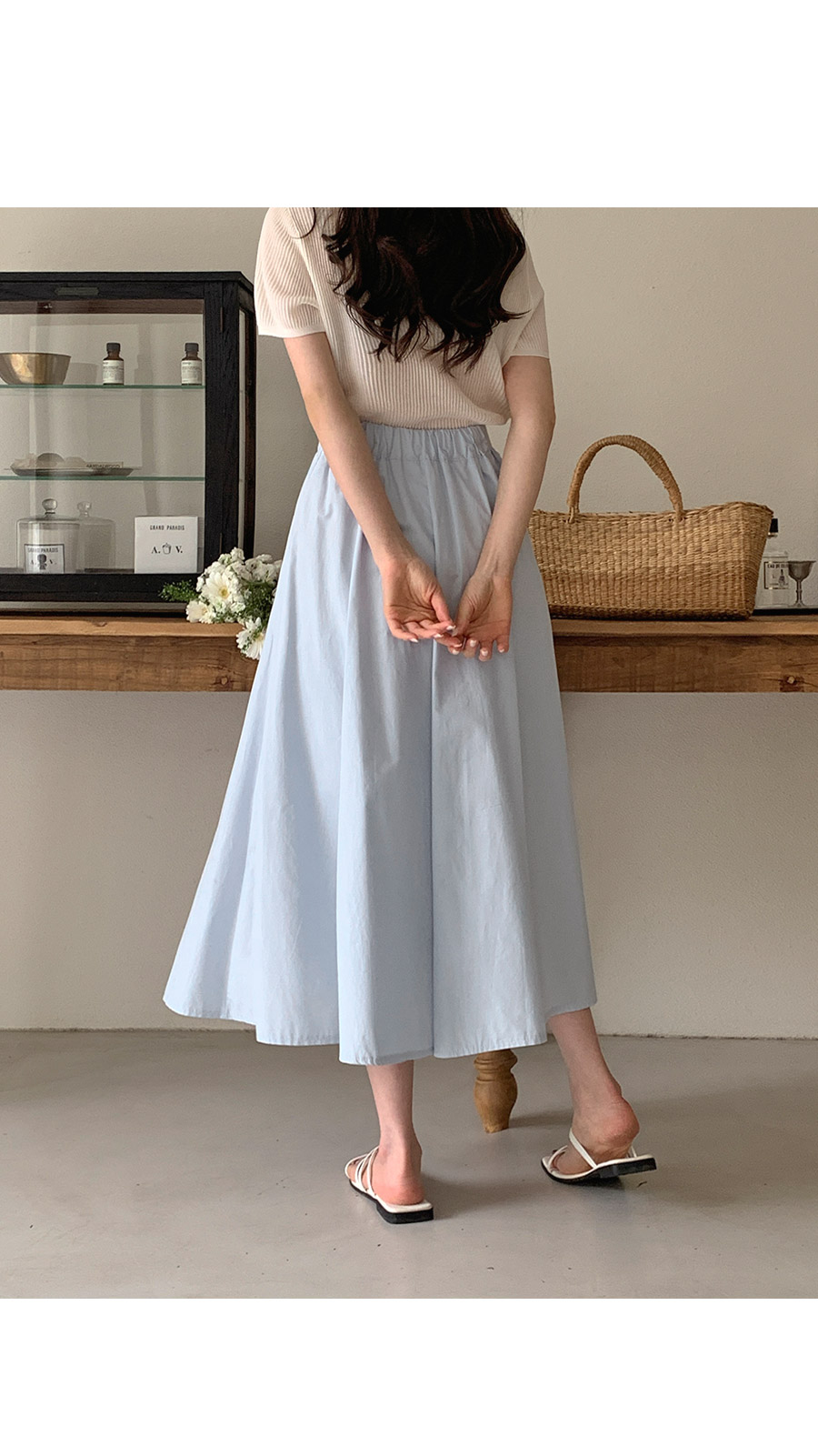 TWEE Nuyel Cotton Banded Flare Long Skirt | KOODING