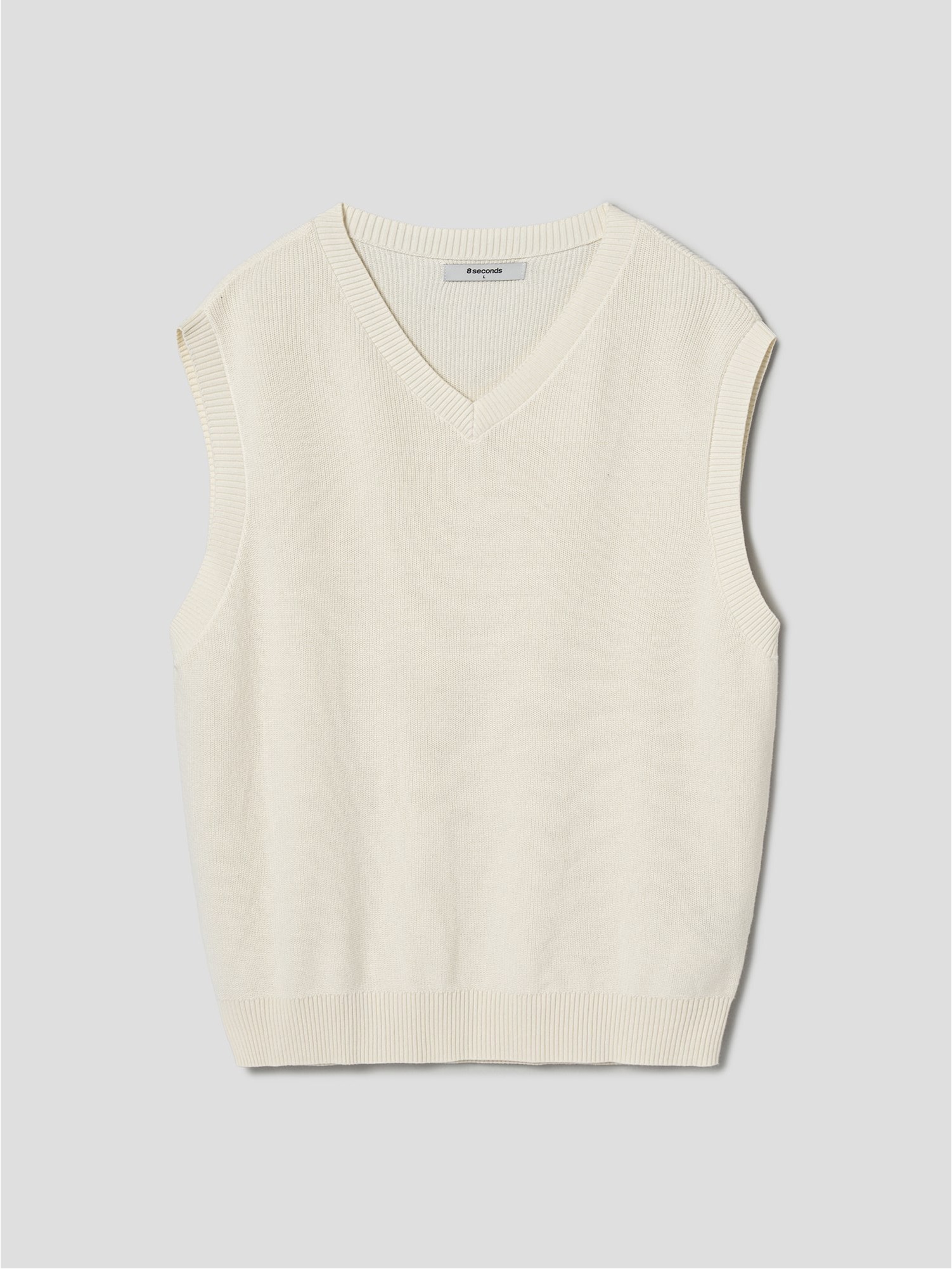 8seconds Oversized V Neck Knit Vest Ivory | Vests for Men