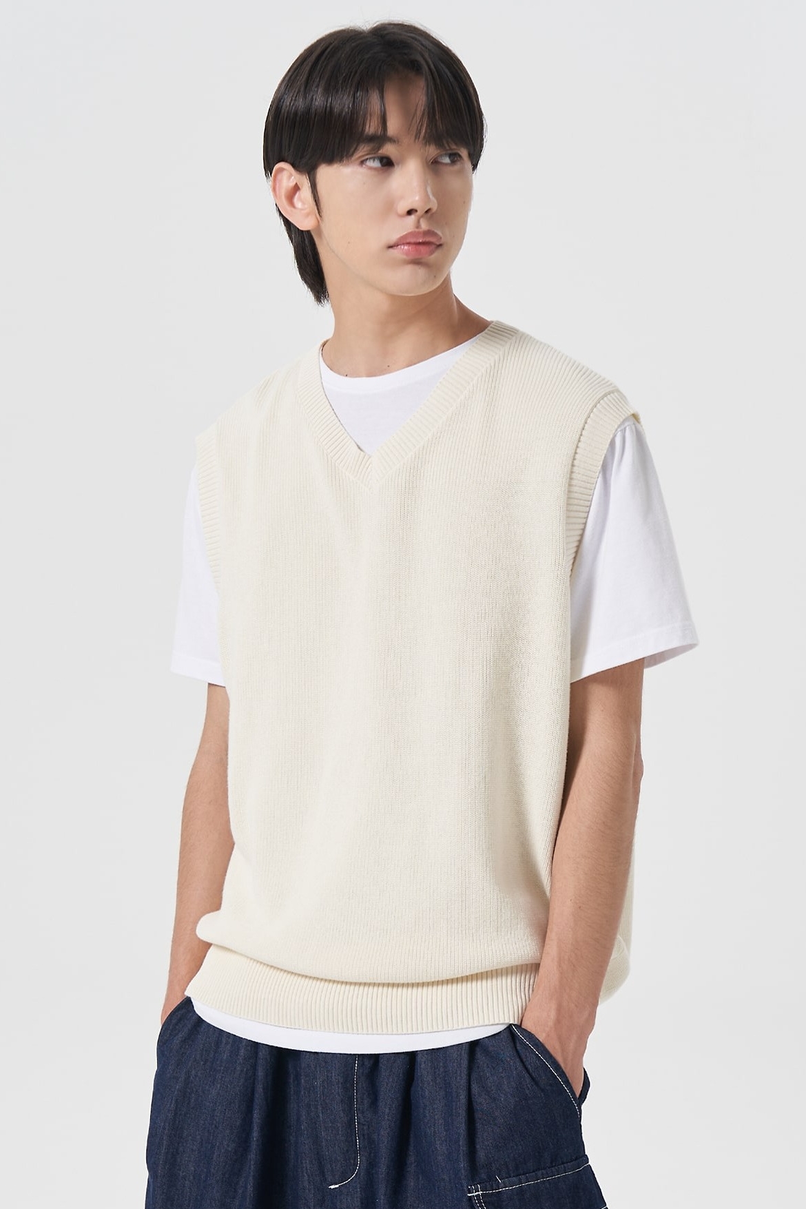 Mix Roop Sleeveless Sweater / White ベスト トップス