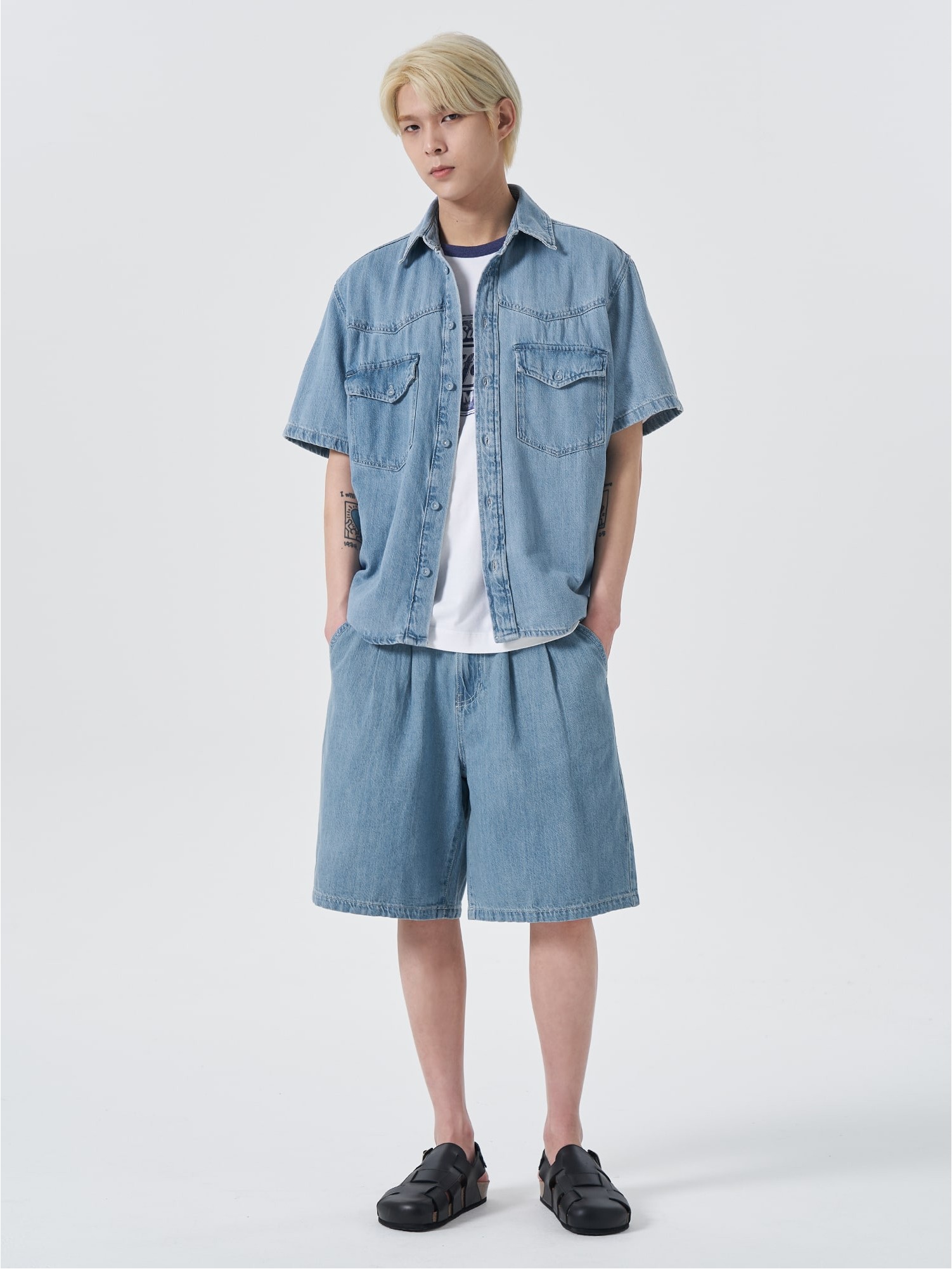 【THE COLDEST MOMENT】TCM mini logo denim half shirts シャツ Tcm Mini Logo Check Half Shirts | TikTok