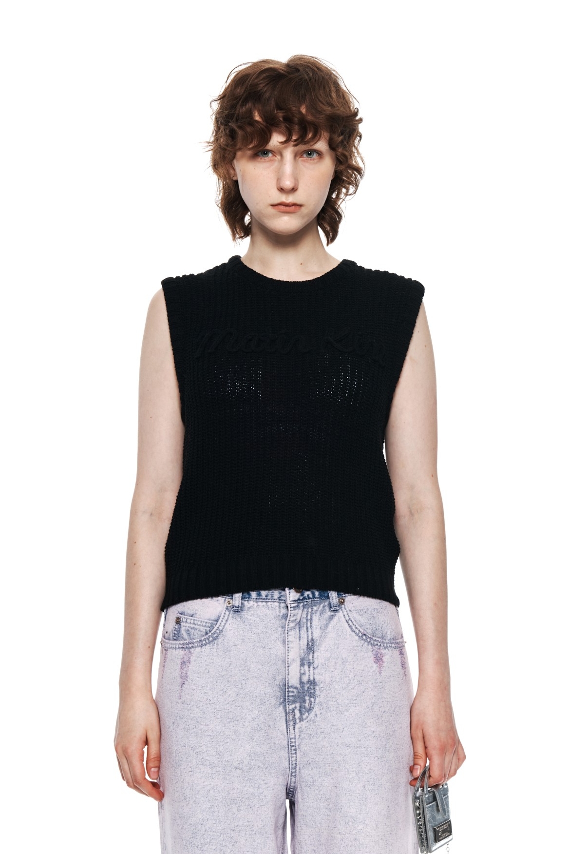 Matin Kim Big Logo Knit Vest For Women In Black | Crewneck