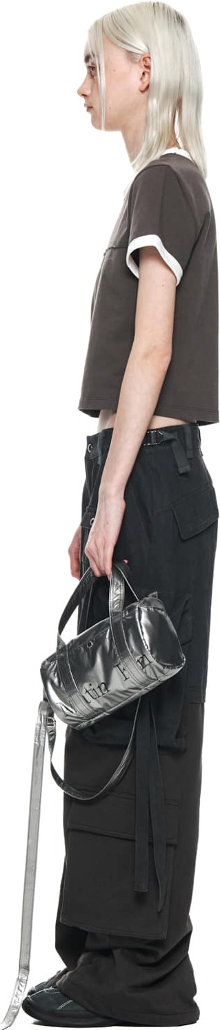 Matin Kim Cutted Logo Ringer Crop Top In Charcoal | Basic