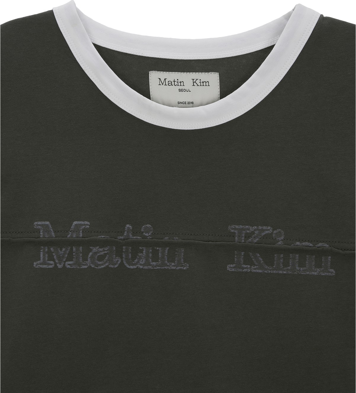 Matin Kim Cutted Logo Ringer Crop Top In Charcoal | Basic