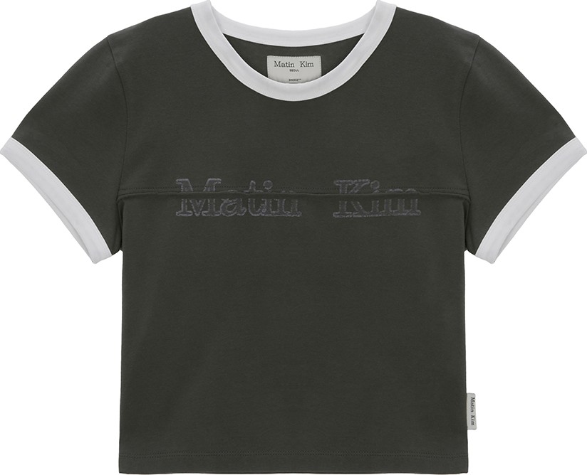 Matin Kim Cutted Logo Ringer Crop Top In Charcoal | Basic
