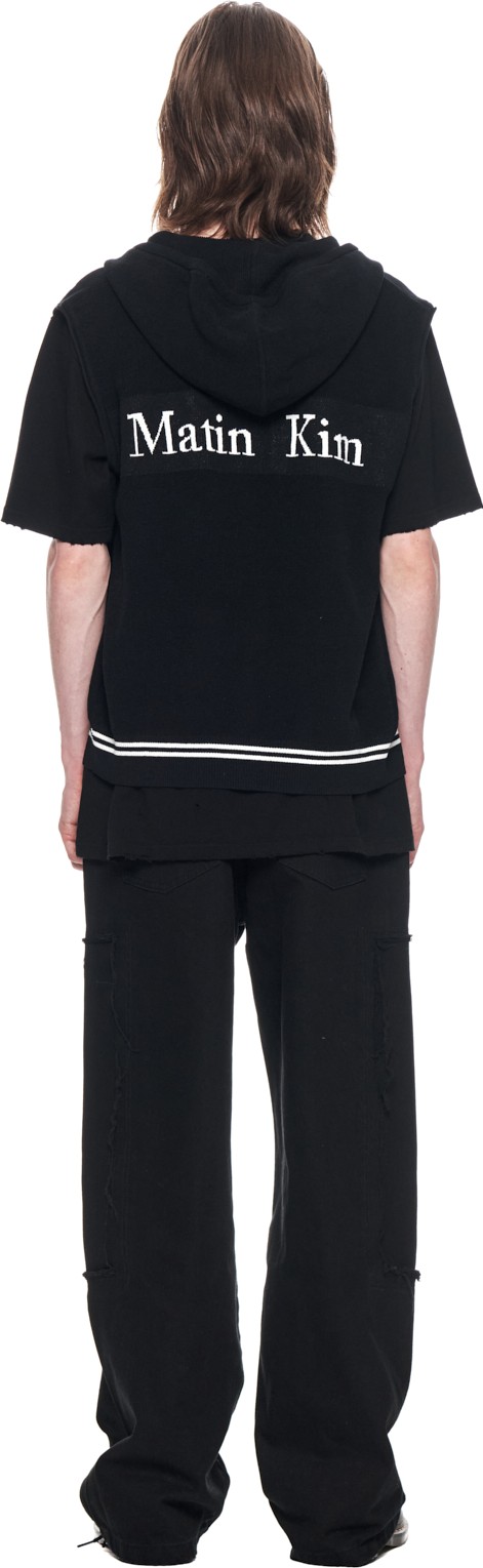 Matin Kim Hoody Point Logo Knit Vest For Men In Black