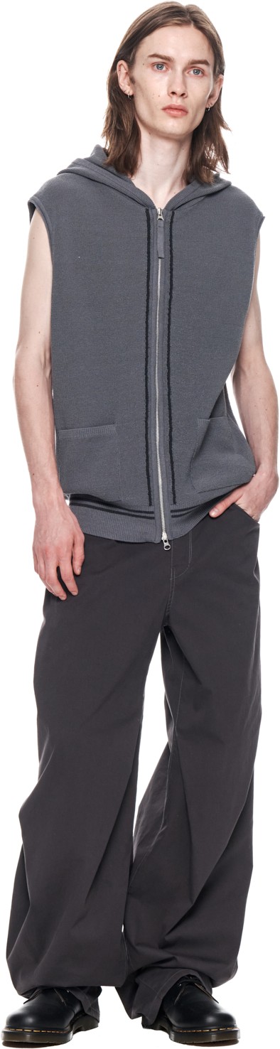 Matin Kim Hoody Point Logo Knit Vest For Men In Charcoal | Vests