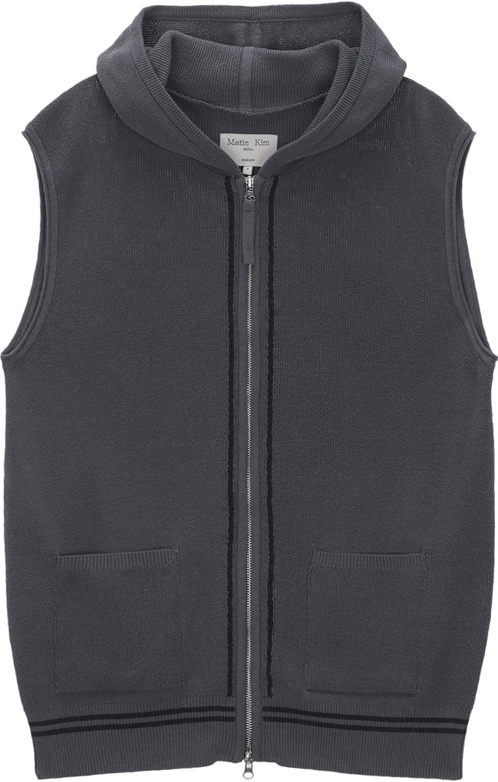 Matin Kim Hoody Point Logo Knit Vest For Men In Charcoal | Vests