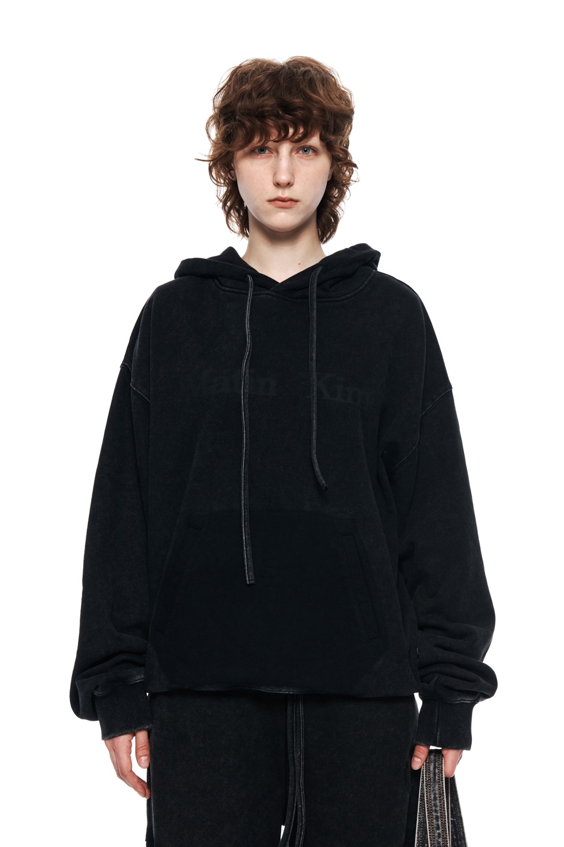 Matin Kim Damage Logo Knit Hoodie In Black | Sweatshirts