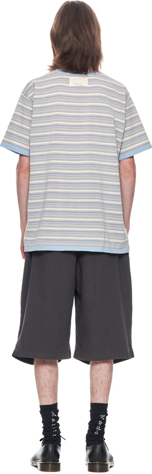 Matin Kim Stripe Half Sleeve Knit Top For Men In Blue