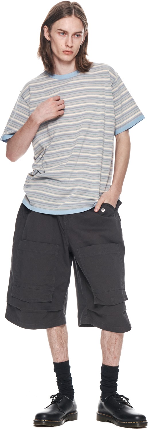 Matin Kim Stripe Half Sleeve Knit Top For Men In Blue