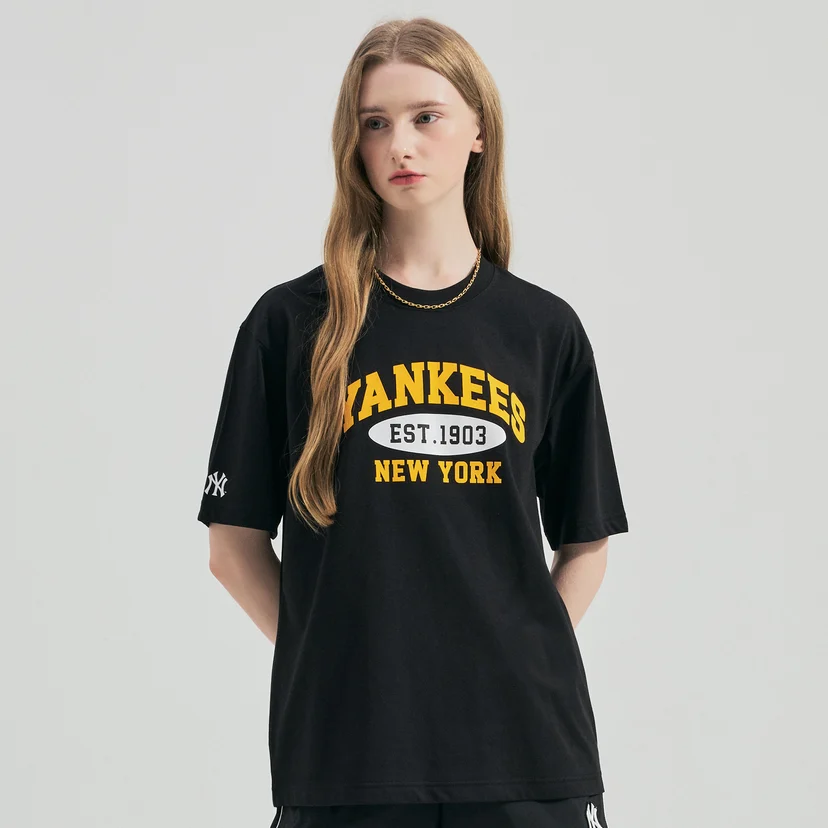 ☆MLB Korea☆ Basic Comfortable Fit Short Sleeve T-Shirt NY MLB Unisex Summer Varsity Functional Oversized Short Sleeve