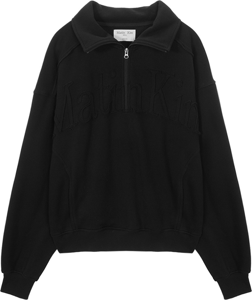 Matin Kim Big Logo Half Zip Sweatshirt In Black