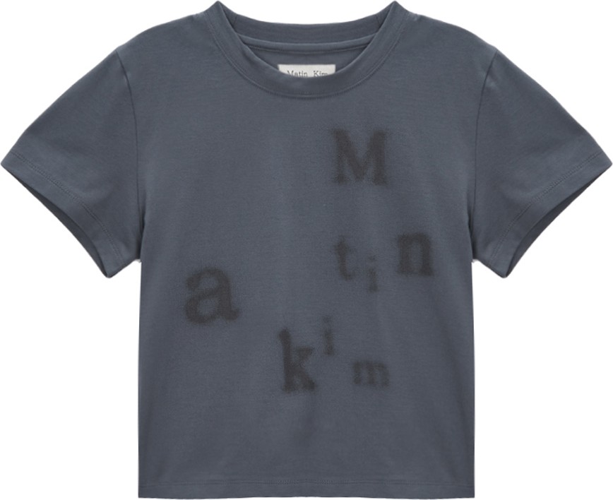 Matin Kim Blurred Logo Crop Top In Charcoal | Basic Tees for